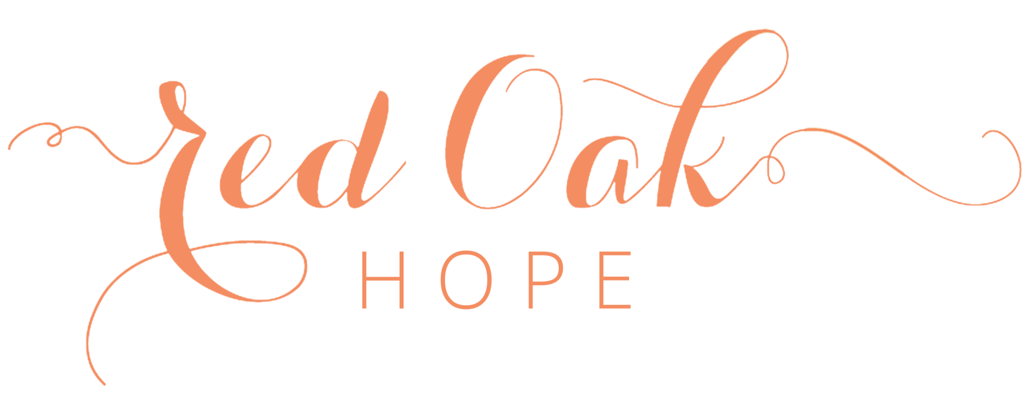 Text reads 'red Oak HOPE' in elegant script on black background.