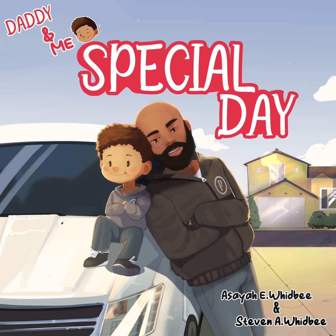 A man and a child sitting on a car, with a house in the background, celebrating a special day.