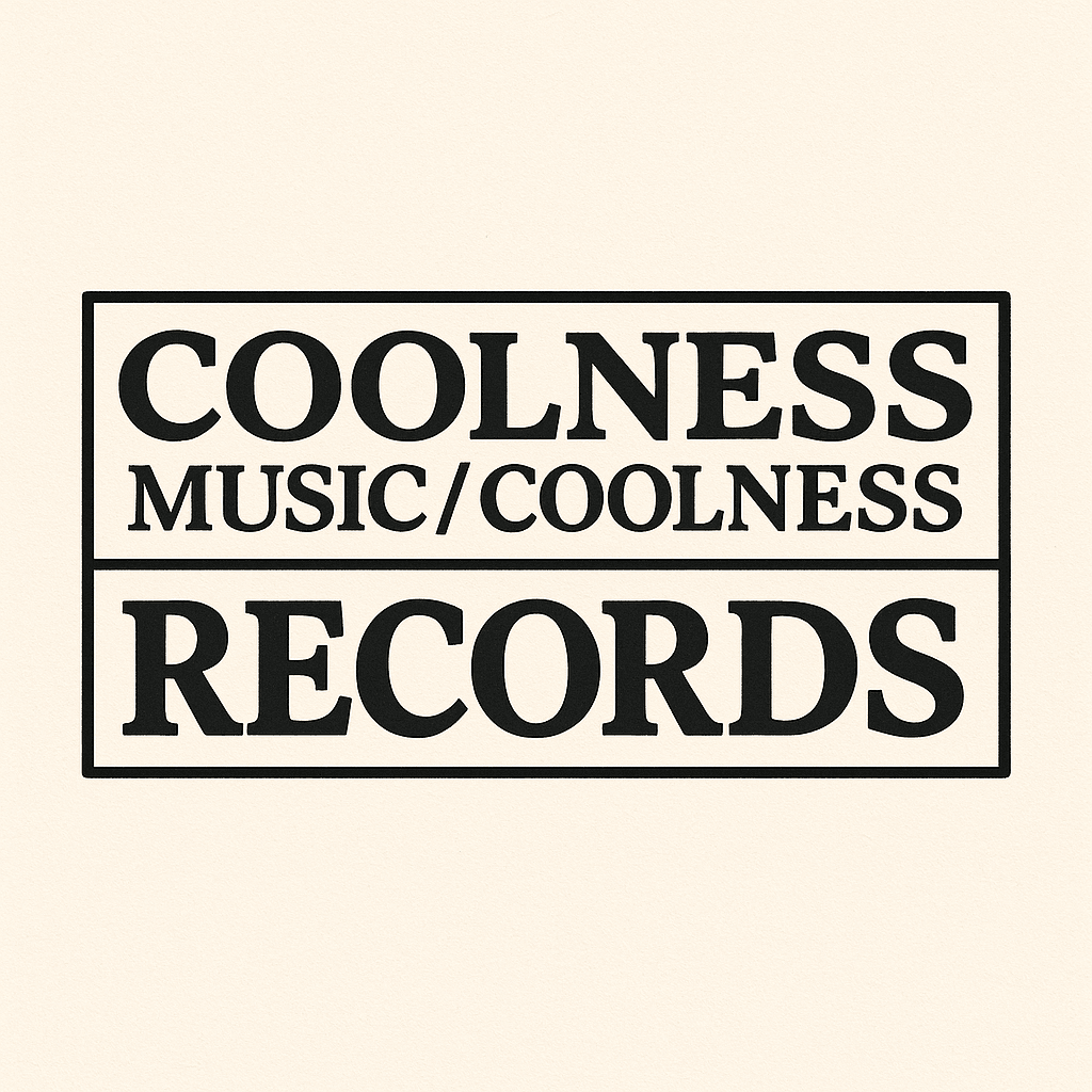 Black and white logo with text 'COOLNESS MUSIC/COOLNESS RECORDS' inside a rectangle, on a light background.