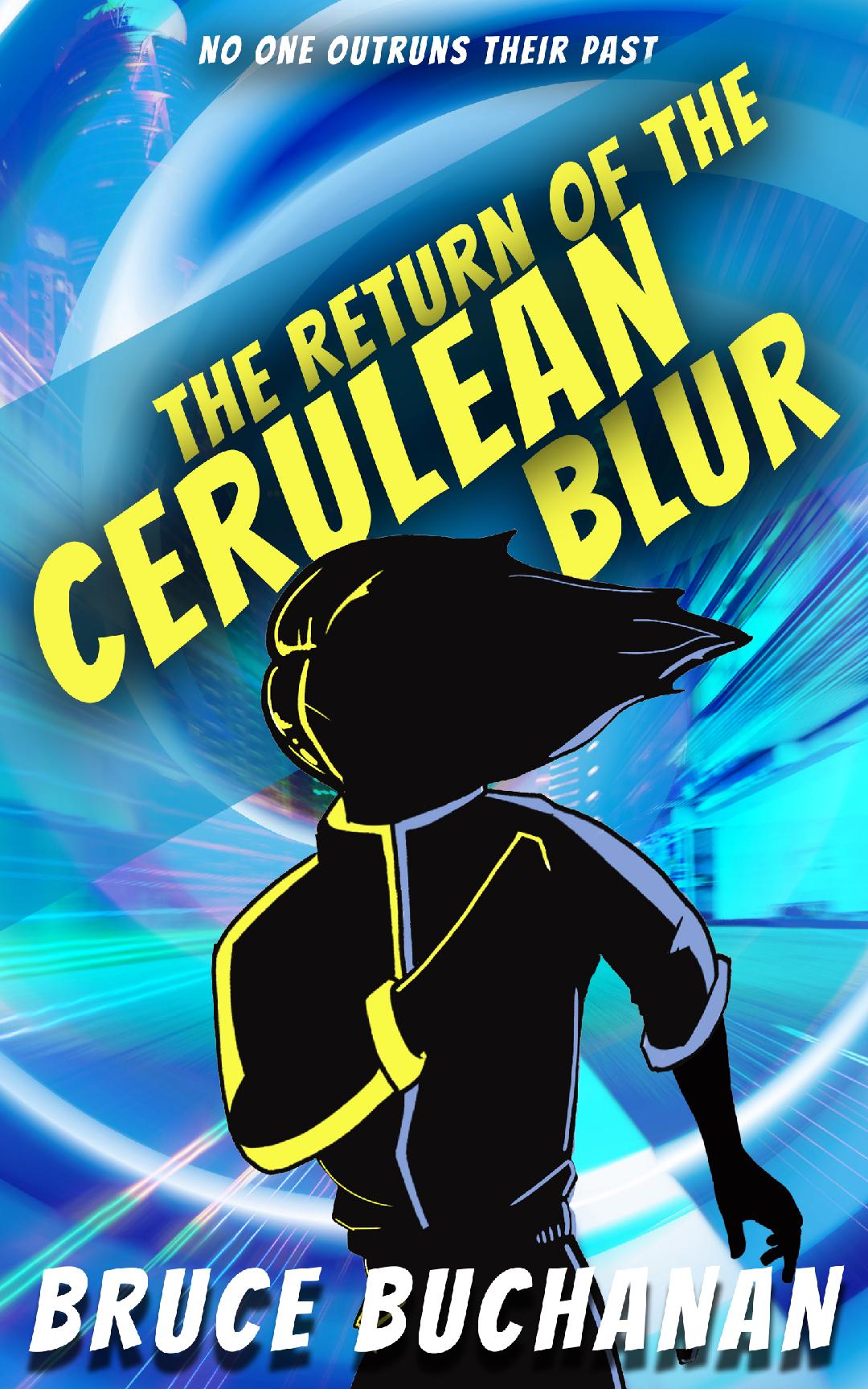 Silhouette of a person running with hair flowing, against a blue swirling background, book title and author text present.