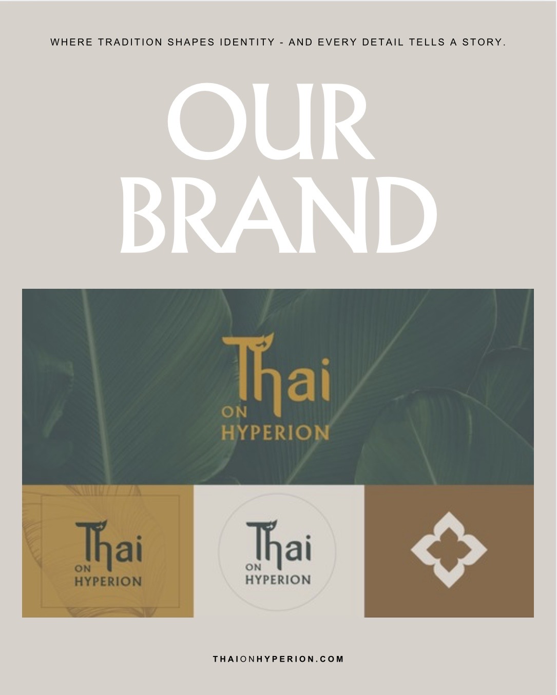 Text-based image with brand name 'Our Brand' and Thai on Hyperion logo, three color variations, and website URL.