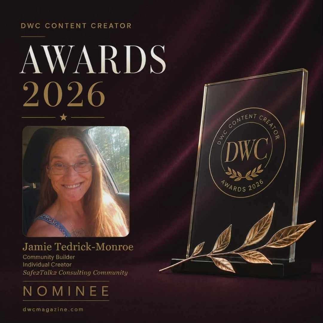 Award plaque with DWC logo and a photo of a smiling woman, Jamie Tedrick-Monroe, on a dark background.