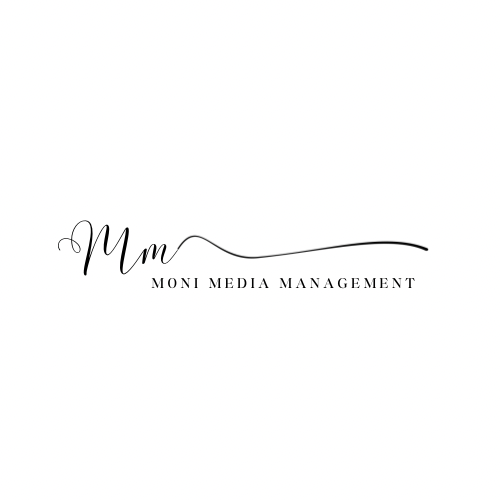 Logo with elegant script and serif text reading 'Mmoni Media Management' on a white background.
