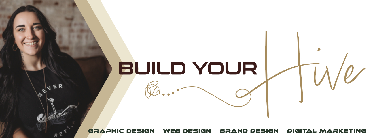 A woman with long dark hair smiling, wearing a black shirt, with text about building your live presence and services.