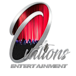 Logo with a stylized letter 'C', red curtain background, and the words 'Cations Entertainment'.