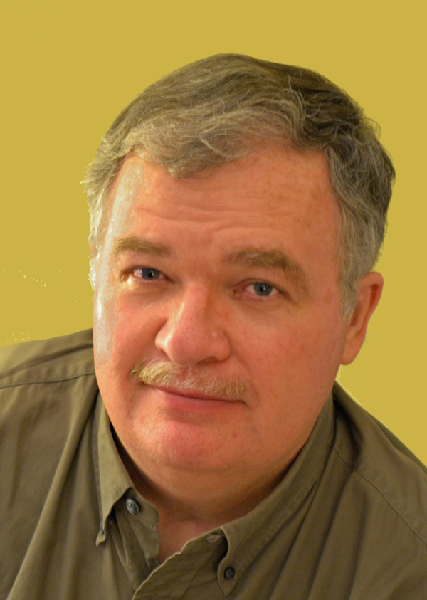 Portrait of a middle-aged man with gray hair and a mustache, wearing a collared shirt, against a yellow background.
