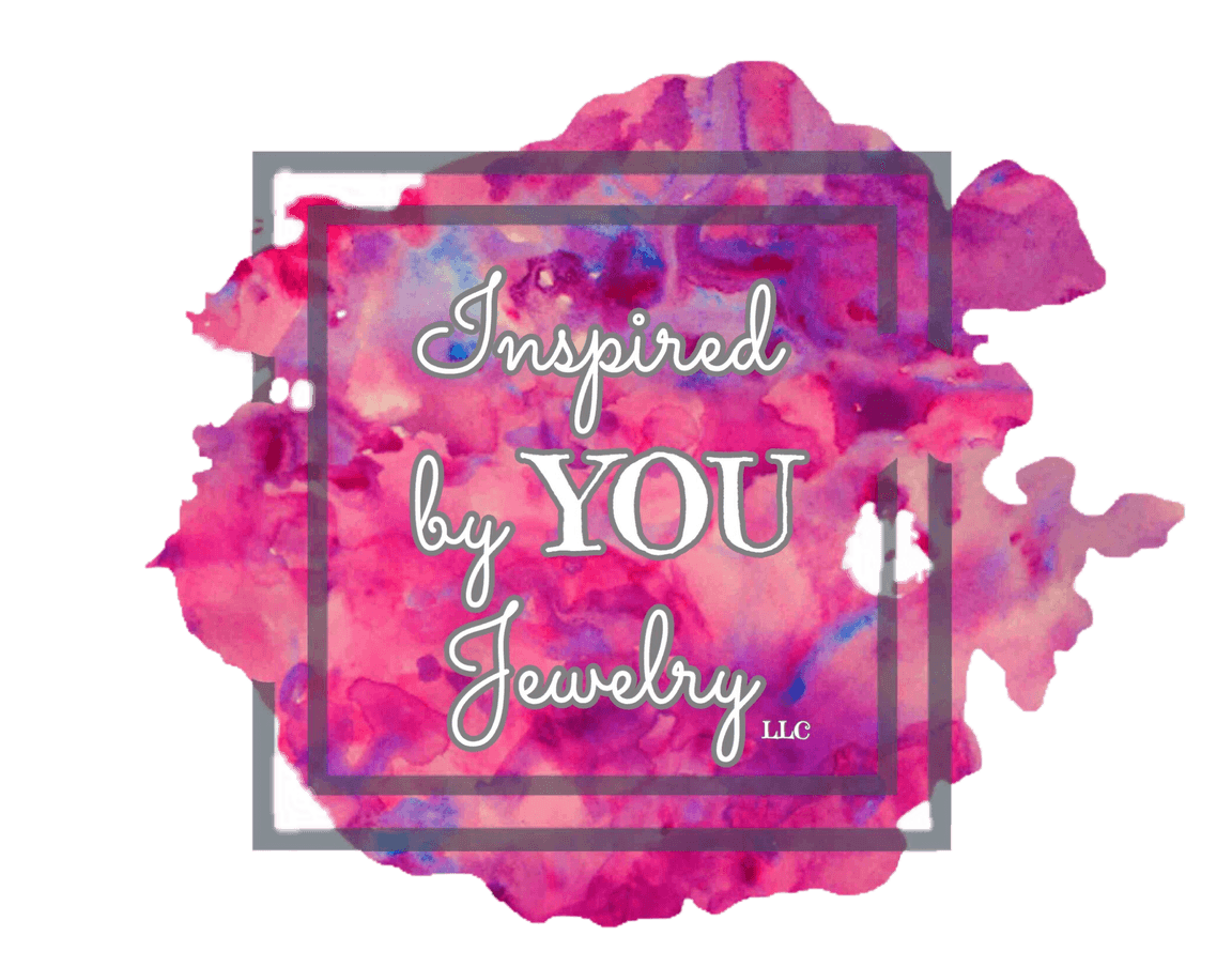 Logo with pink and purple watercolor background, text reads 'Inspired by YOU Jewelry LLC' inside a square frame.