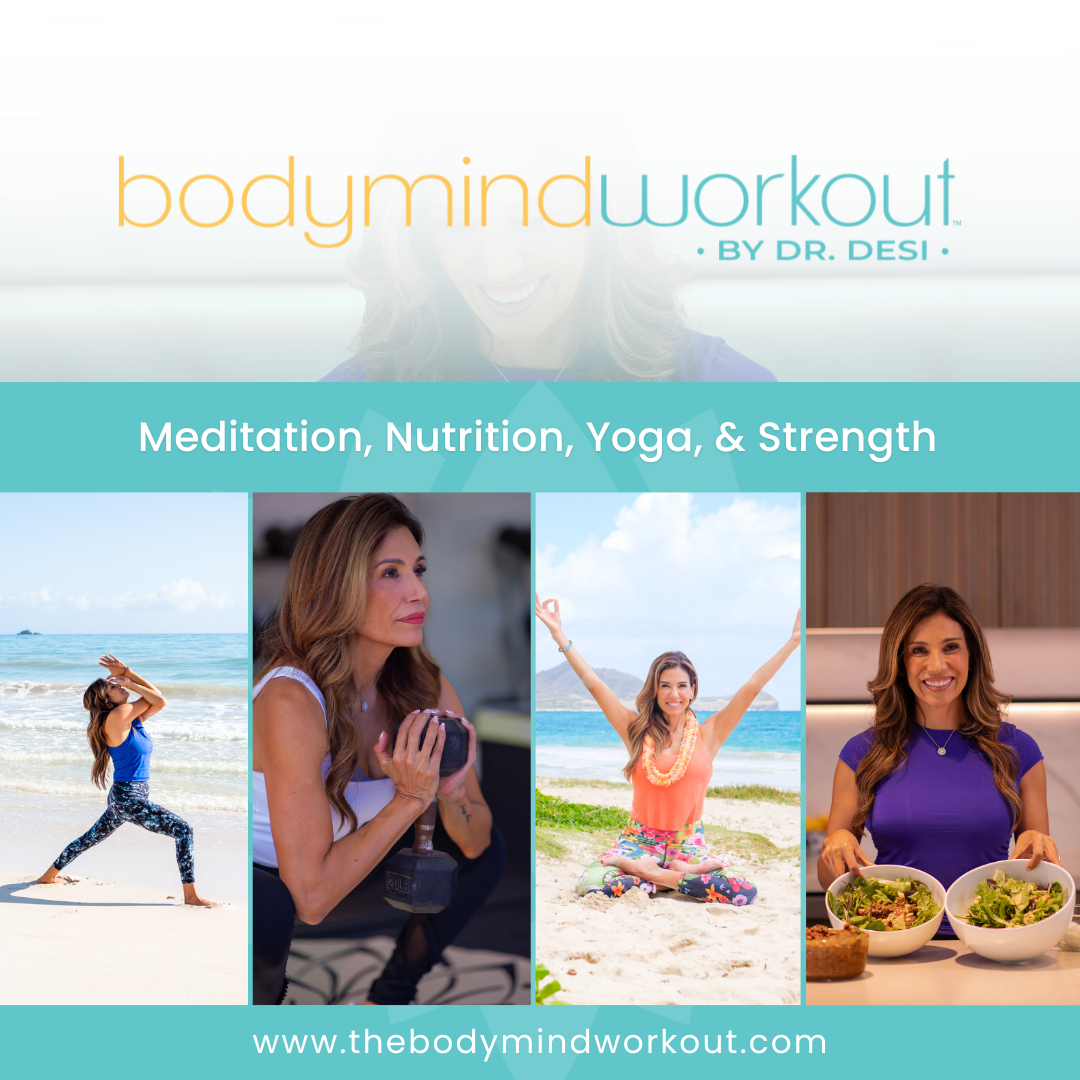 Book cover titled 'bodymind workout' with images of people exercising, meditating, and eating healthy food, promoting wellness activities.